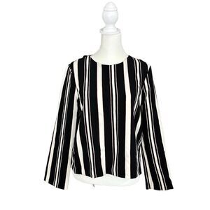 Zara Woman Striped Collarless Long Sleeve Relaxed Blouse Multi Color Size Medium